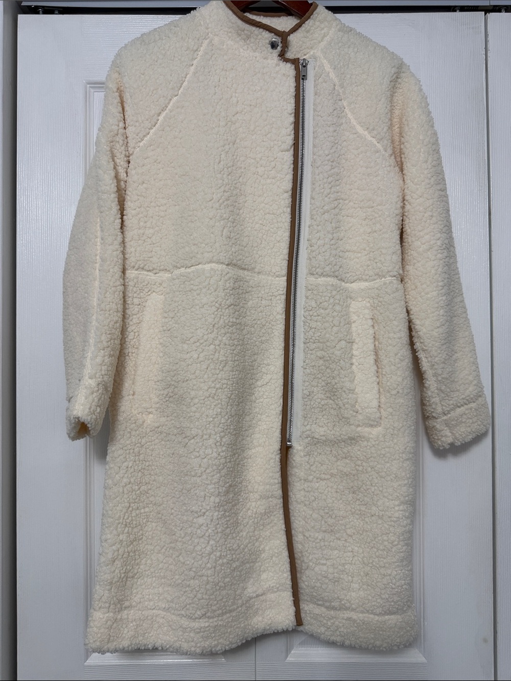 Banana Republic Cream Faux-Shearling Teddy Coat with Brown Trim